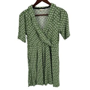 Boden Fixed Wrap Jersey Dress English Ivy Green Floral Size 10 R